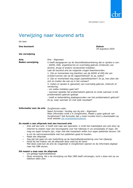 Verwijsbrief keurend arts